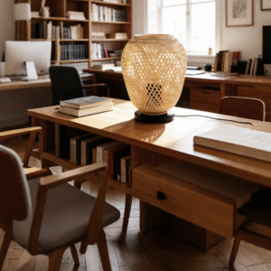 Natural Rattan Linear Table Lamp | Boho Woven Island Lighting for Kitchen & Dining Room