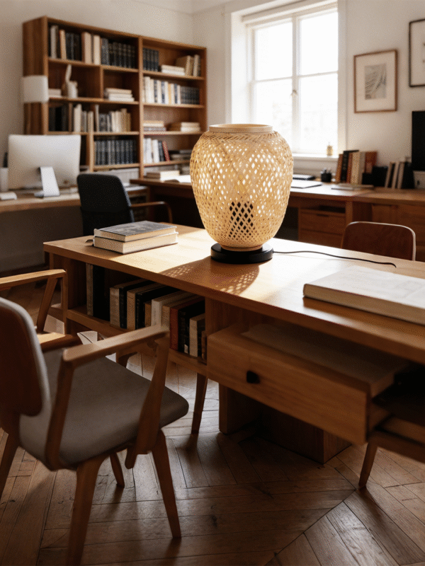 Natural Rattan Linear Table Lamp | Boho Woven Island Lighting for Kitchen & Dining Room