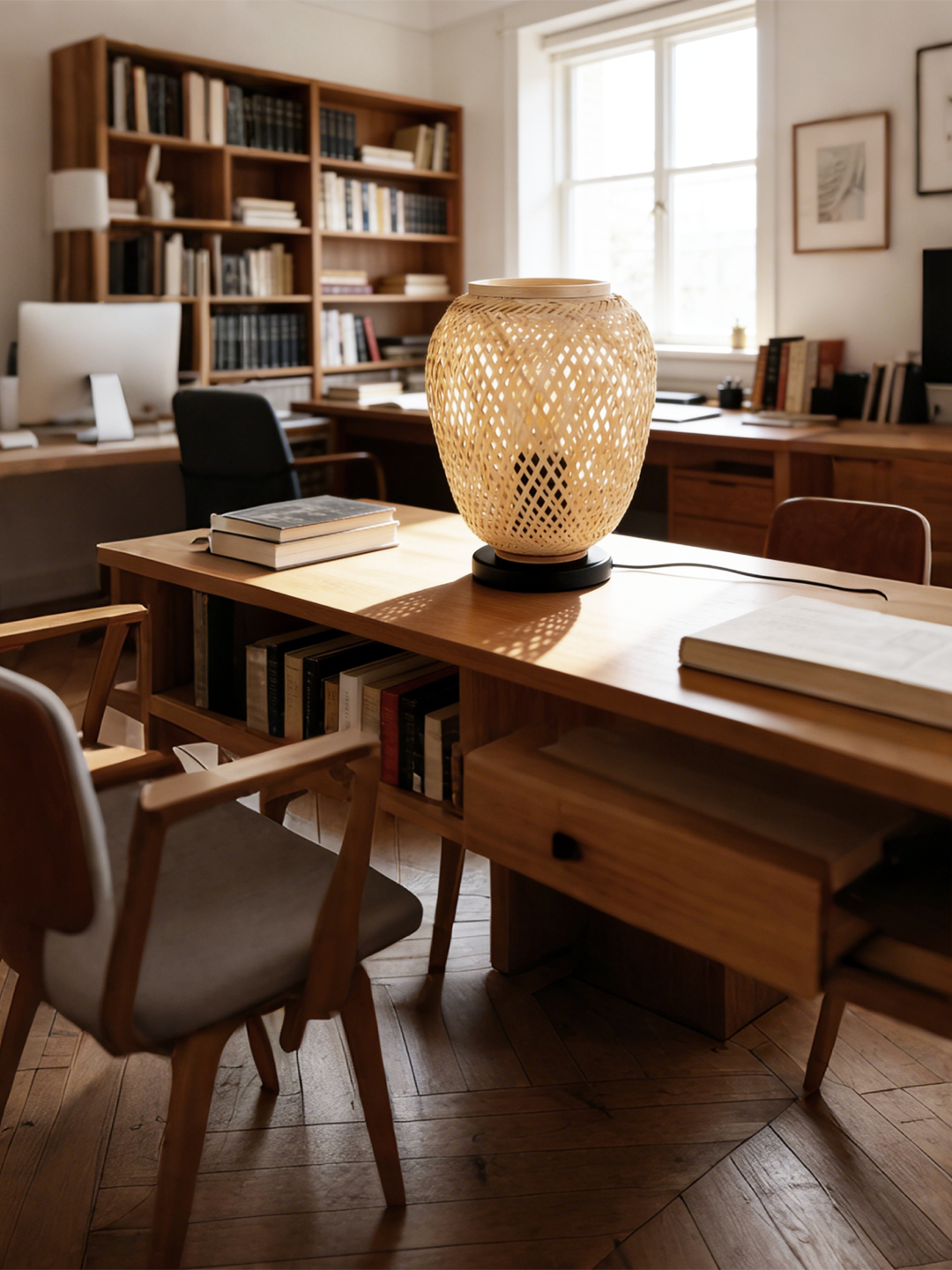 Natural Rattan Linear Table Lamp | Boho Woven Island Lighting for Kitchen & Dining Room - Image 1