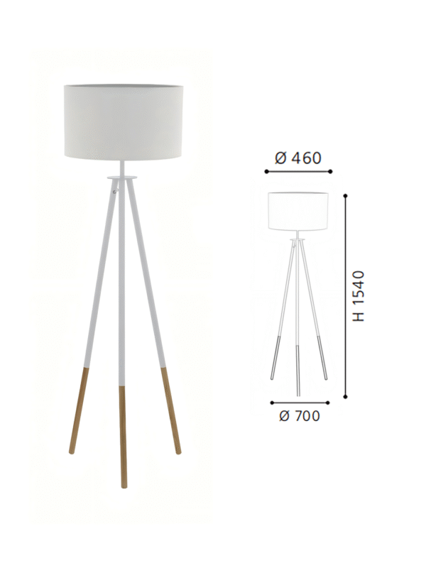 Brown-White Wood-Steel-Fabric Floor Light