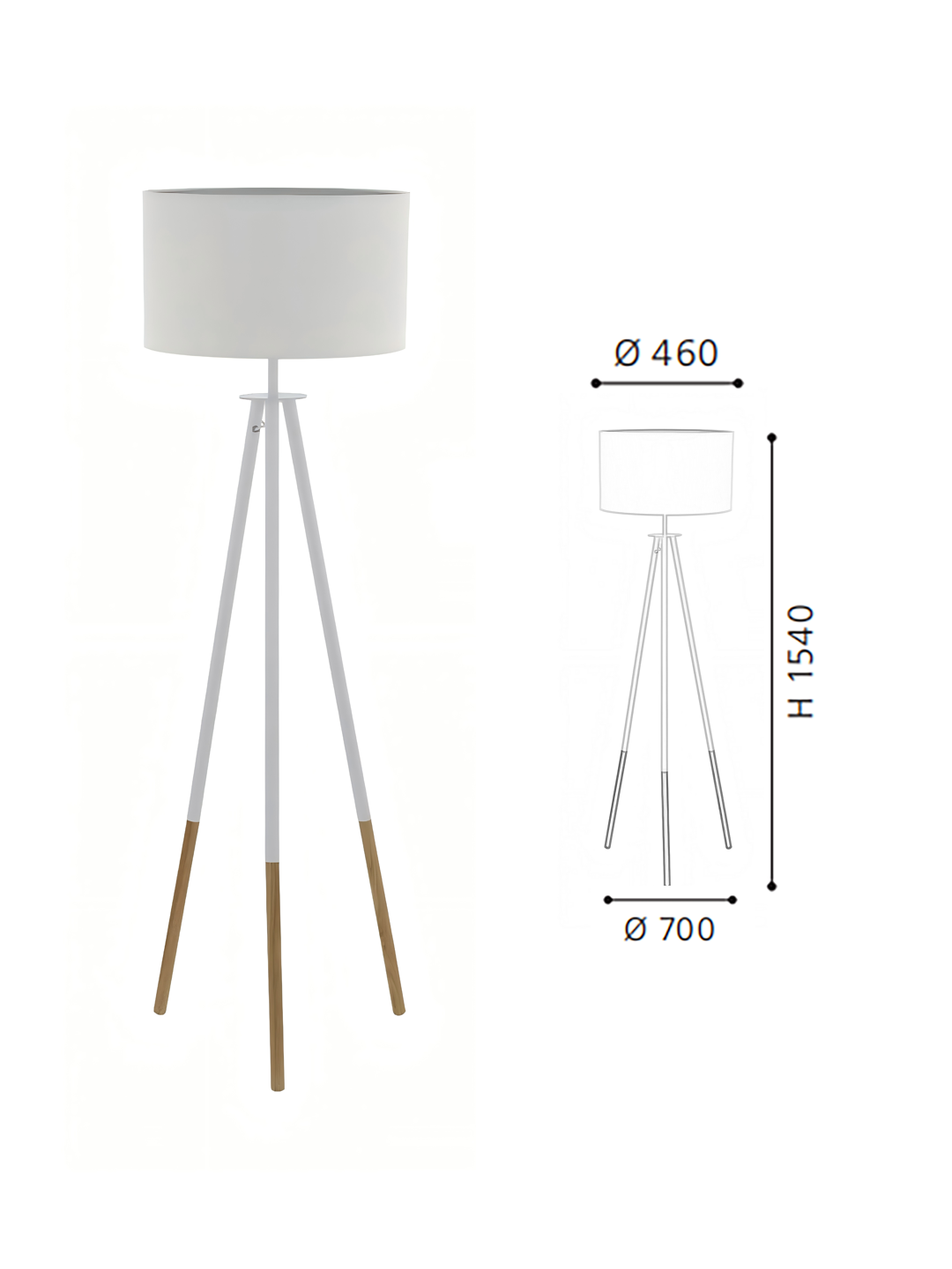 Brown-White Wood-Steel-Fabric Floor Light - Image 2