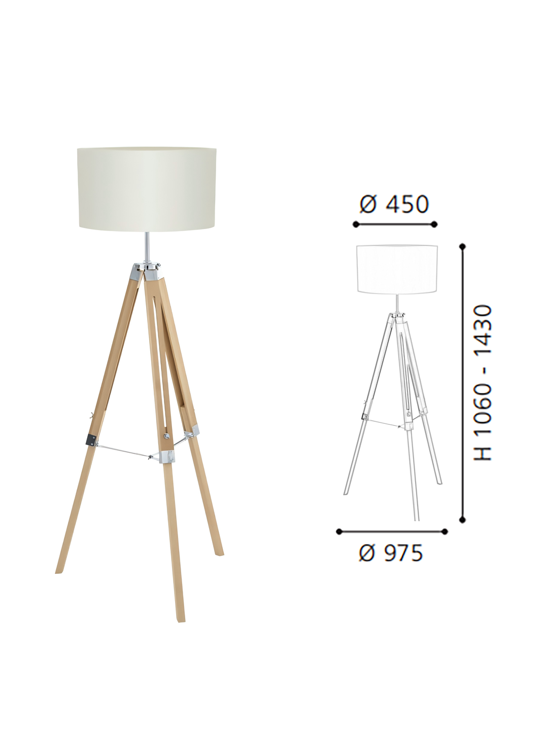 Natural Wood-Steel-Beige Fabric Floor Light - Image 2