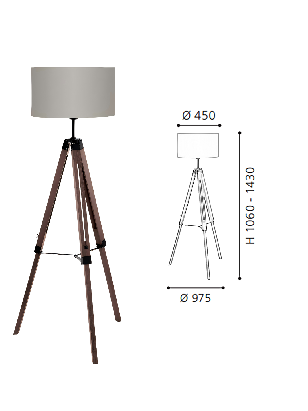 Nut-Taupe Wood-Steel-Fabric Floor Light - Image 2