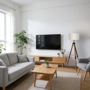 Nut-Taupe Wood-Steel-Fabric Floor Light