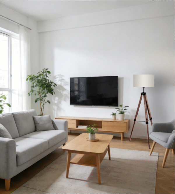 Nut-Taupe Wood-Steel-Fabric Floor Light