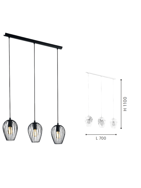 Black Steel 3-Light Pendant Light