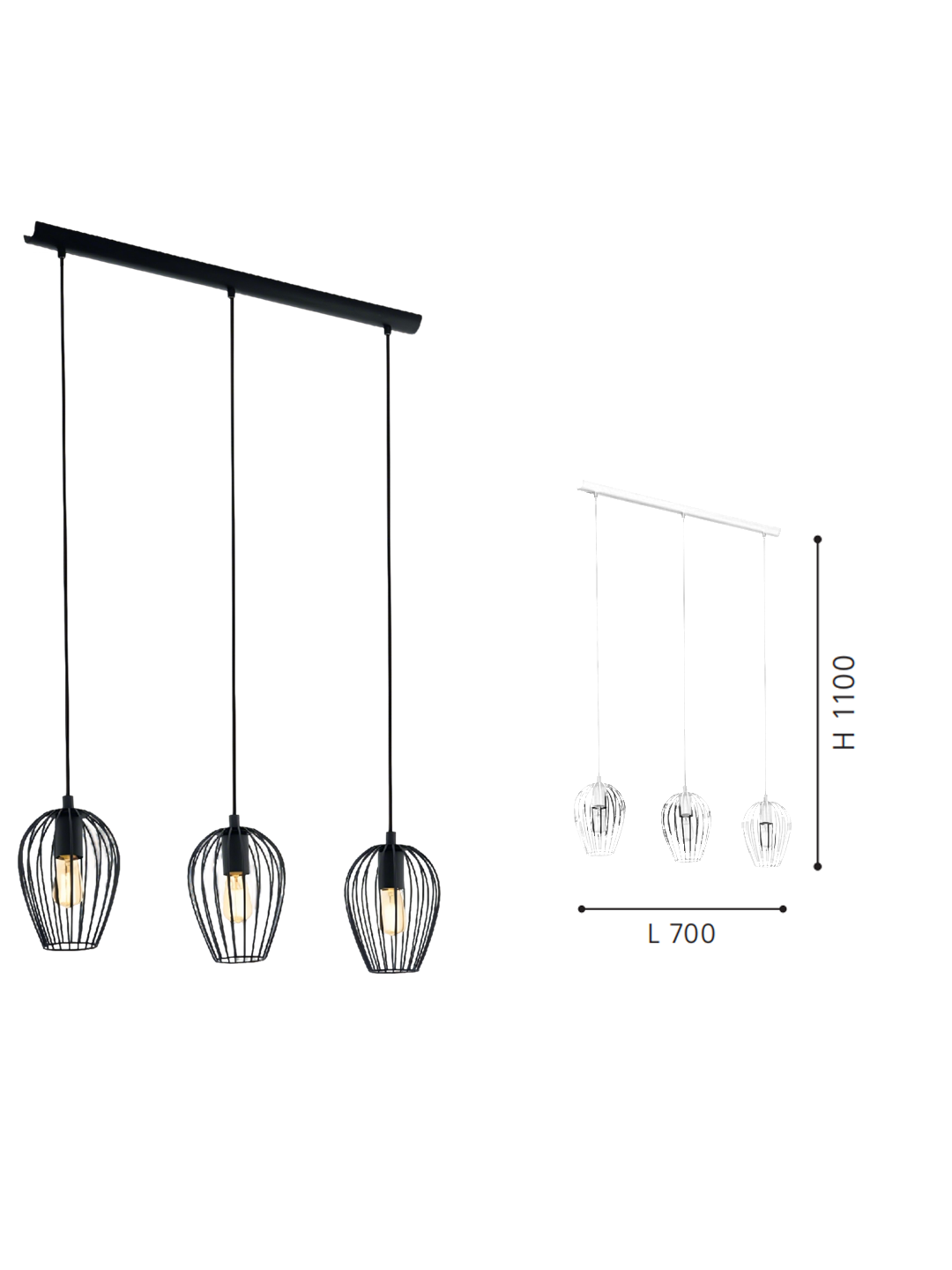 Black Steel 3-Light Pendant Light - Image 2