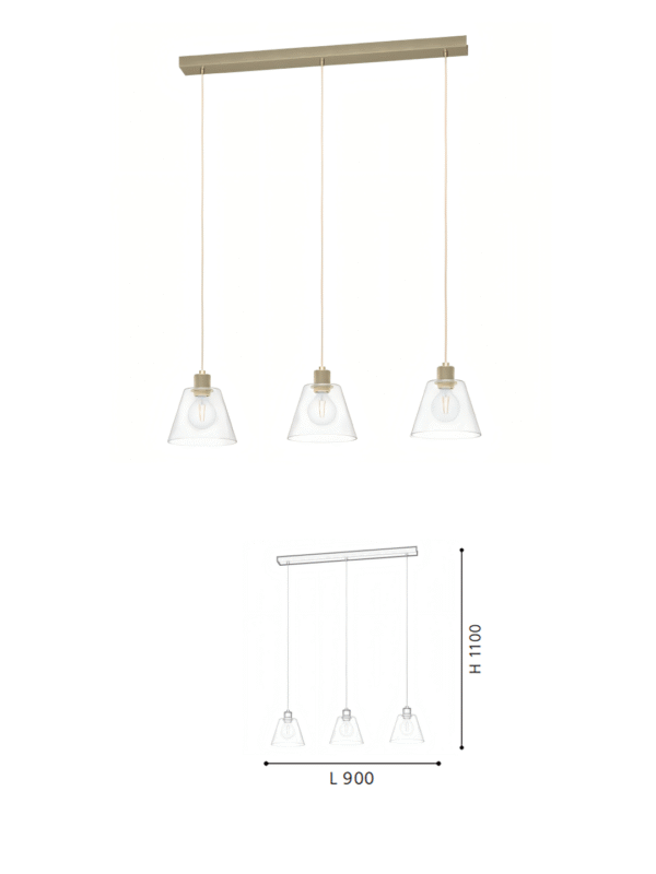 Gold & Clear Glass 3-Light Steel-Aluminium Pendant Light