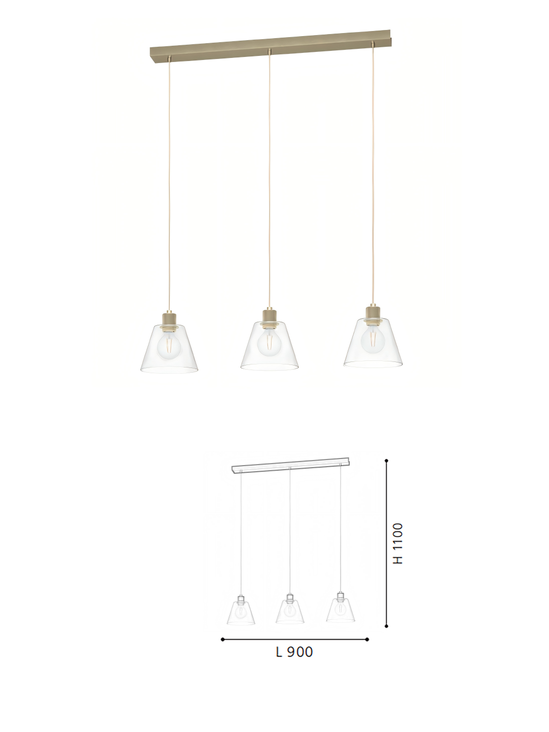 Gold & Clear Glass 3-Light Steel-Aluminium Pendant Light - Image 2