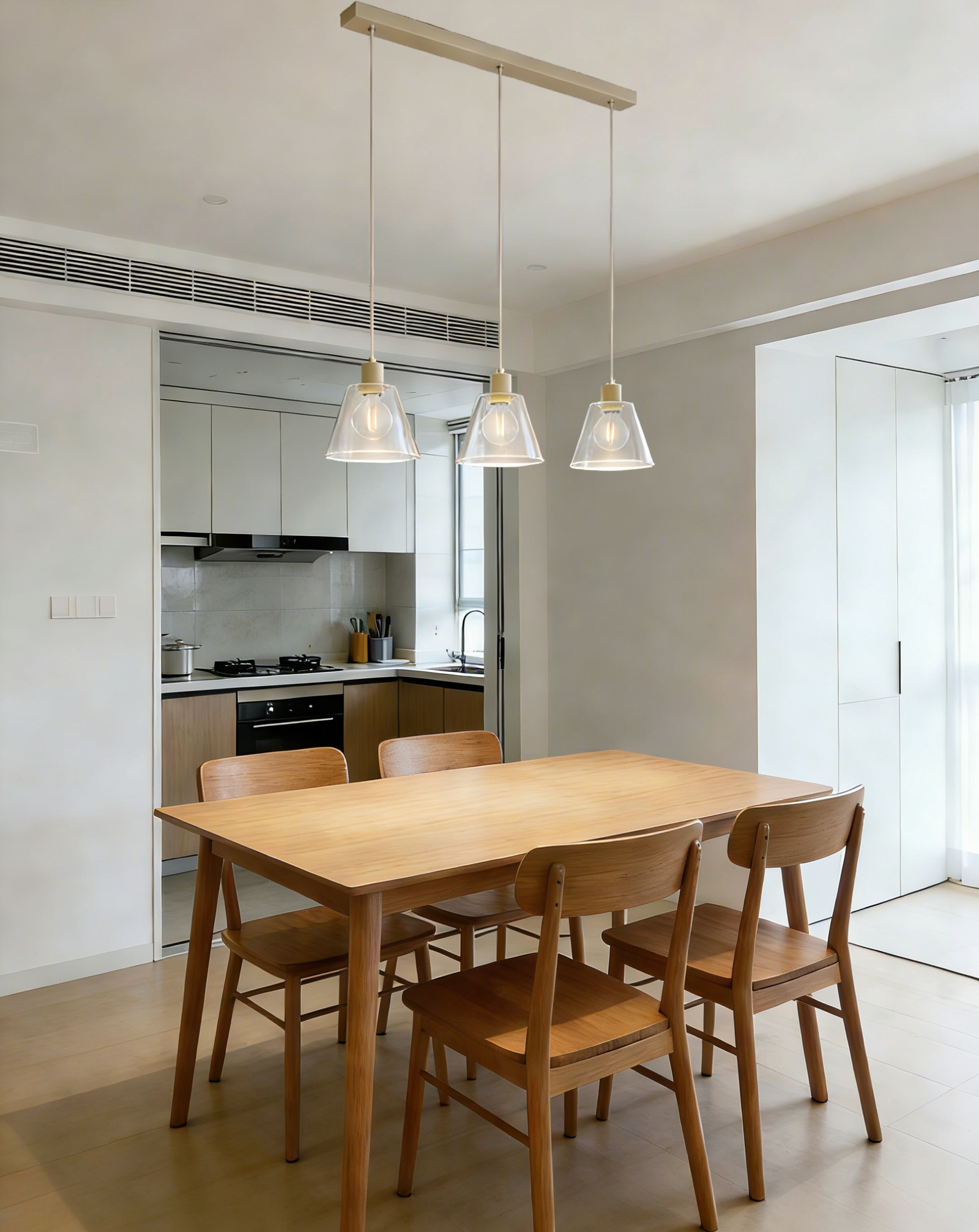 Gold & Clear Glass 3-Light Steel-Aluminium Pendant Light - Image 1