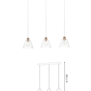 Rose Gold & Clear Glass 3-Light Steel-Aluminium Pendant Light - Image 2