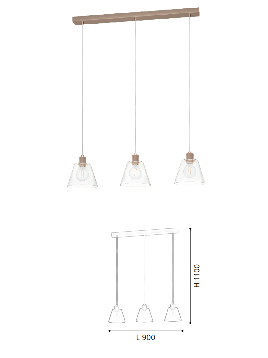 Rose Gold & Clear Glass 3-Light Steel-Aluminium Pendant Light - Image 2