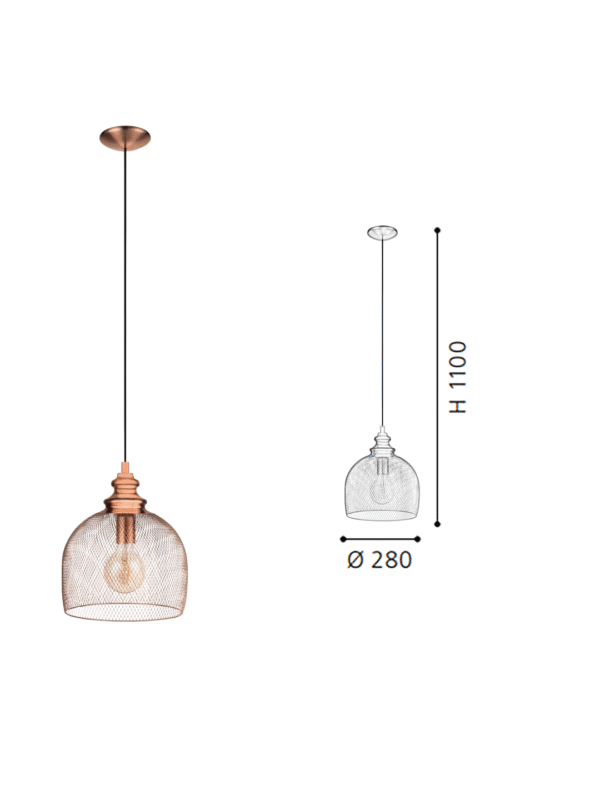 Copper Steel & Glass Pendant Light