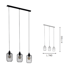 Black Steel 3-Light Pendant Light - Image 2