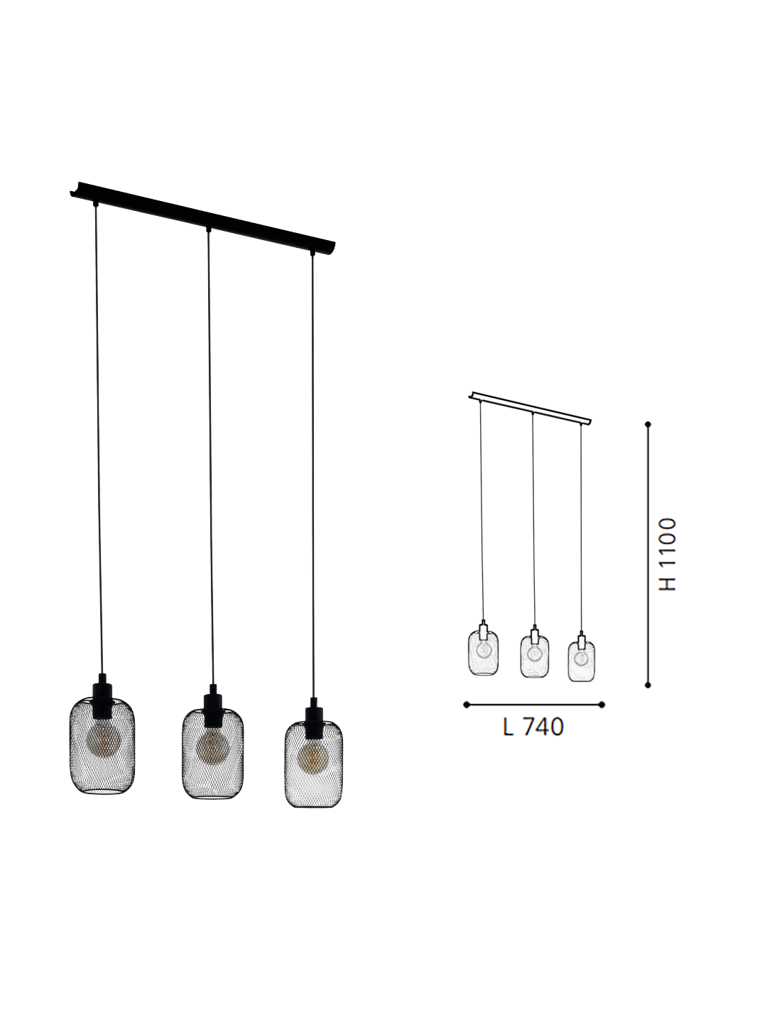 Black Steel 3-Light Pendant Light - Image 2