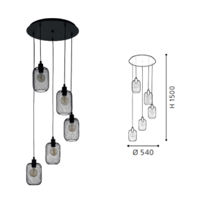 Black Steel 5-Light Pendant Light - Image 2