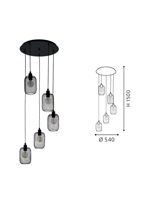 Black Steel 5-Light Pendant Light