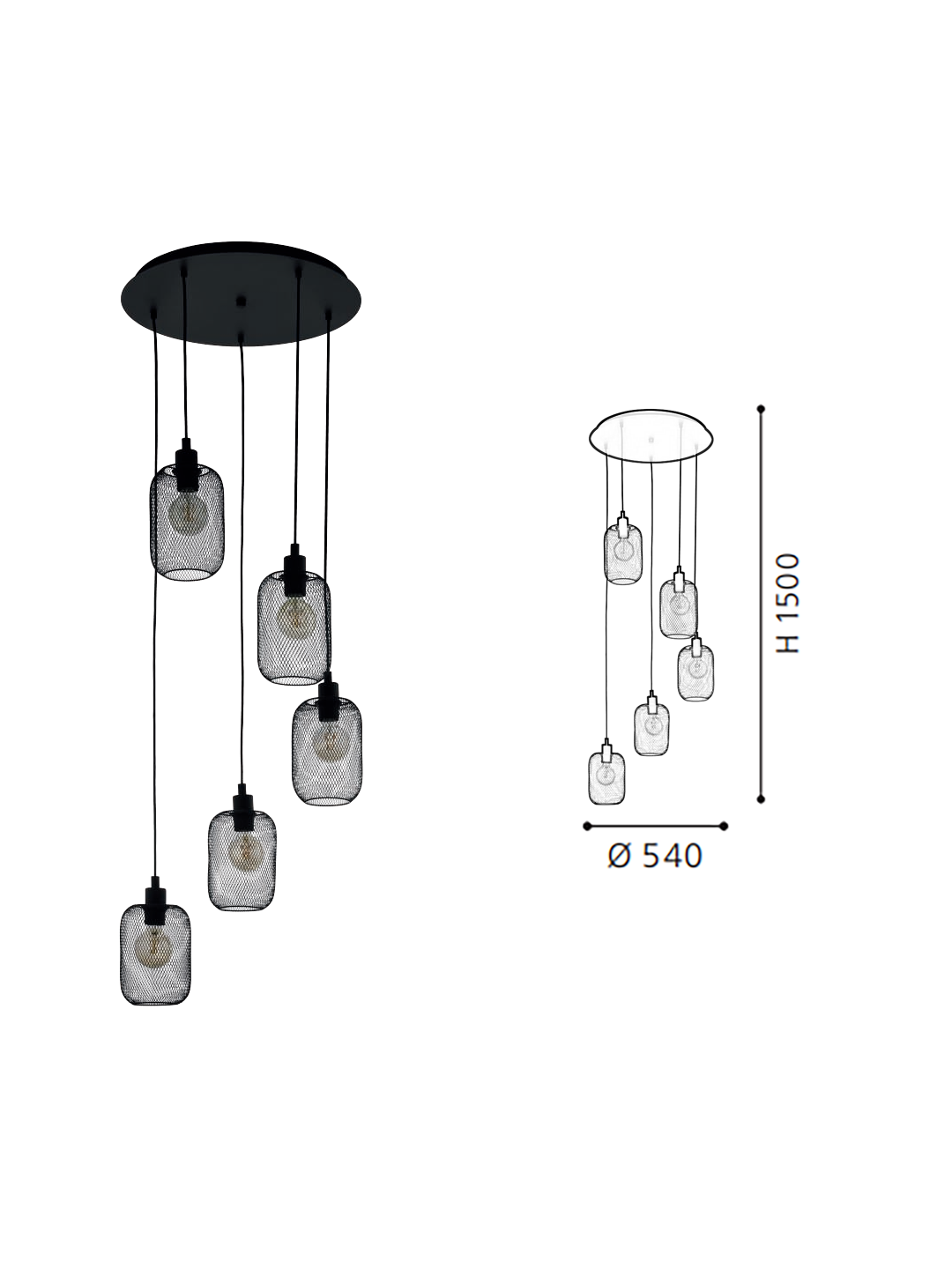 Black Steel 5-Light Pendant Light - Image 2