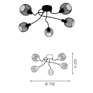 Black Steel 5-Light Ceiling Light - Image 2