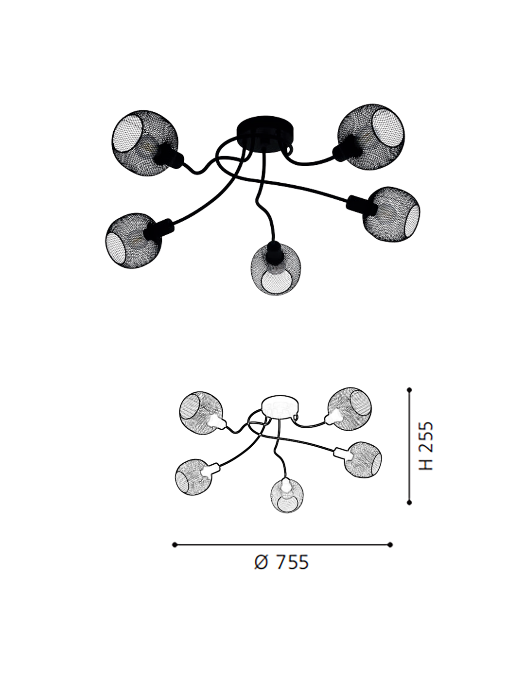 Black Steel 5-Light Ceiling Light - Image 2