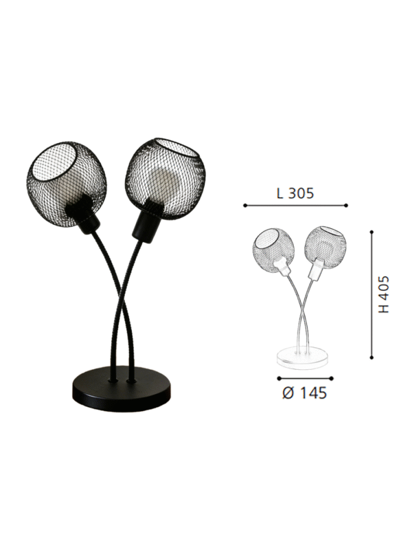 Black Steel 2-Light Table Light