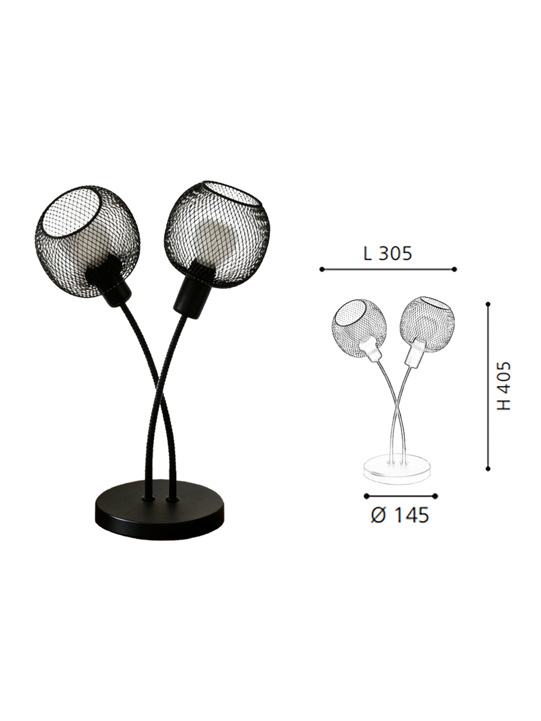 Black Steel 2-Light Table Light - Image 2