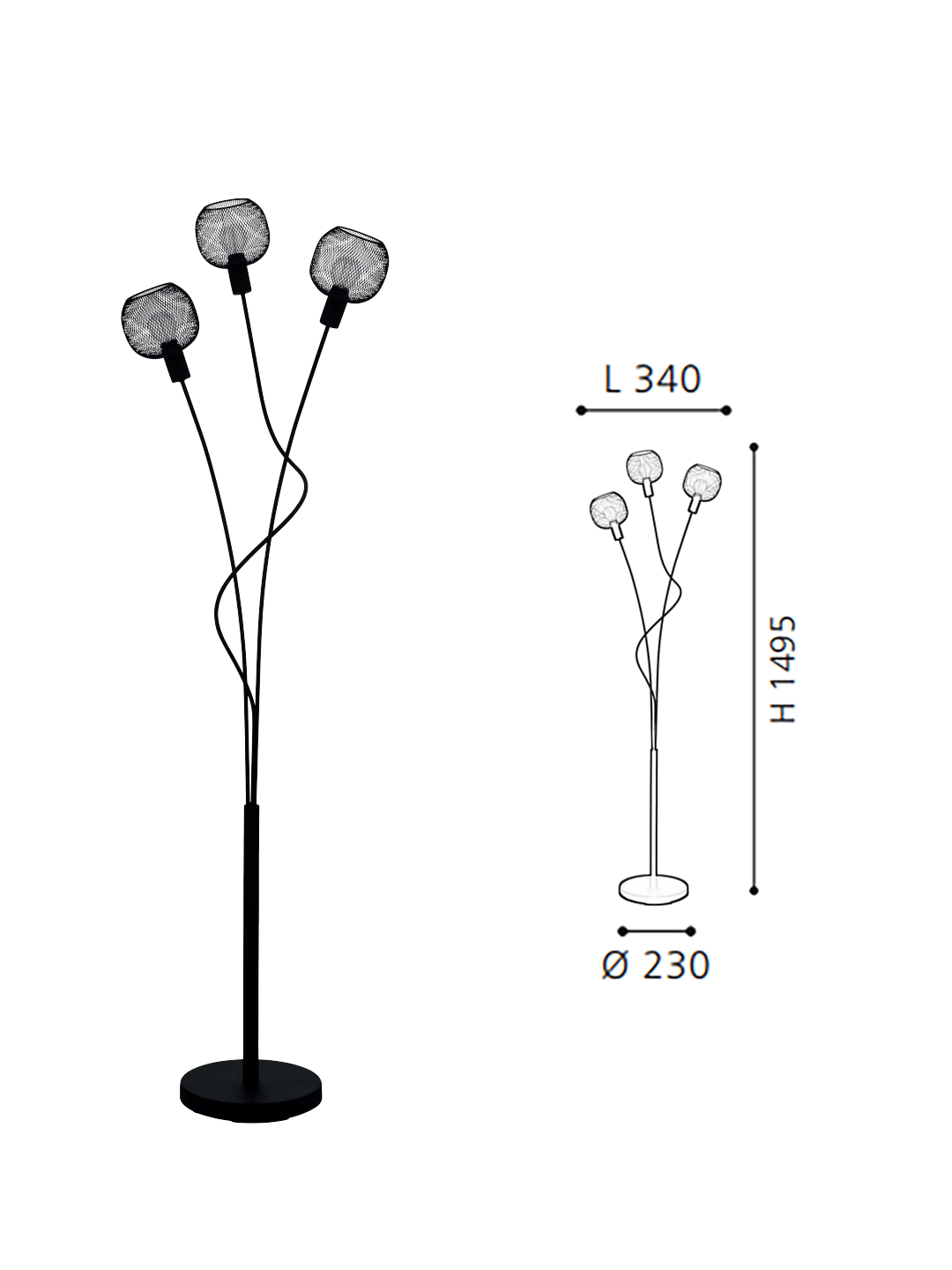 Black Steel 3-Light Floor Light - Image 2