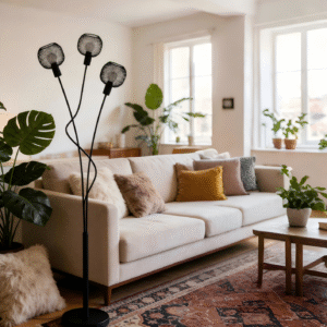 Black Steel 3-Light Floor Light