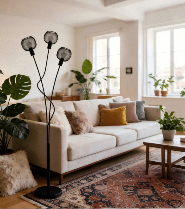 Black Steel 3-Light Floor Light