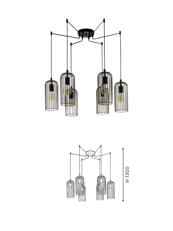 Black & Copper Steel 6-Light Pendant Light