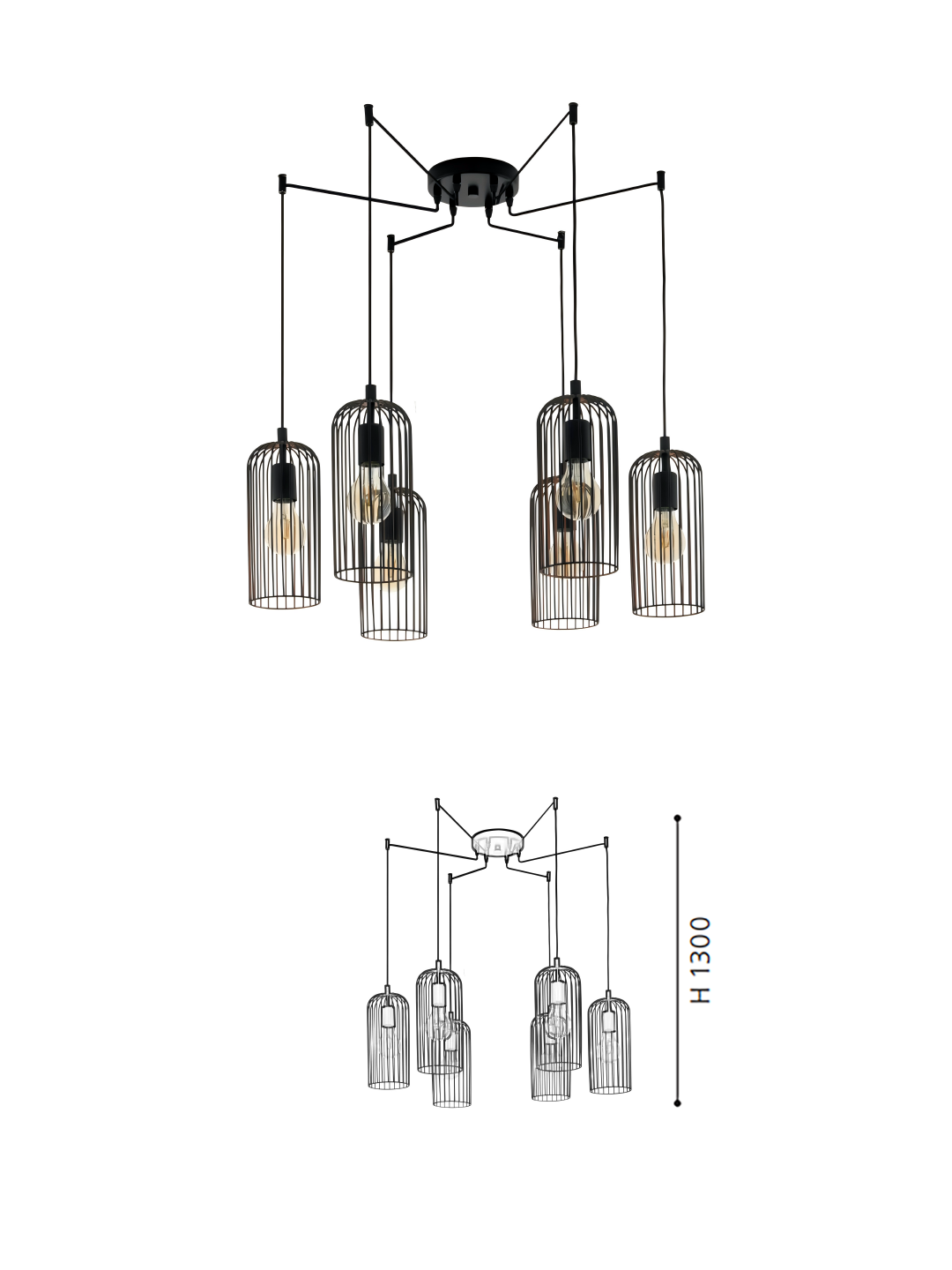 Black & Copper Steel 6-Light Pendant Light - Image 2