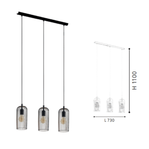 Black & Copper Steel 3-Light Pendant Light - Image 2