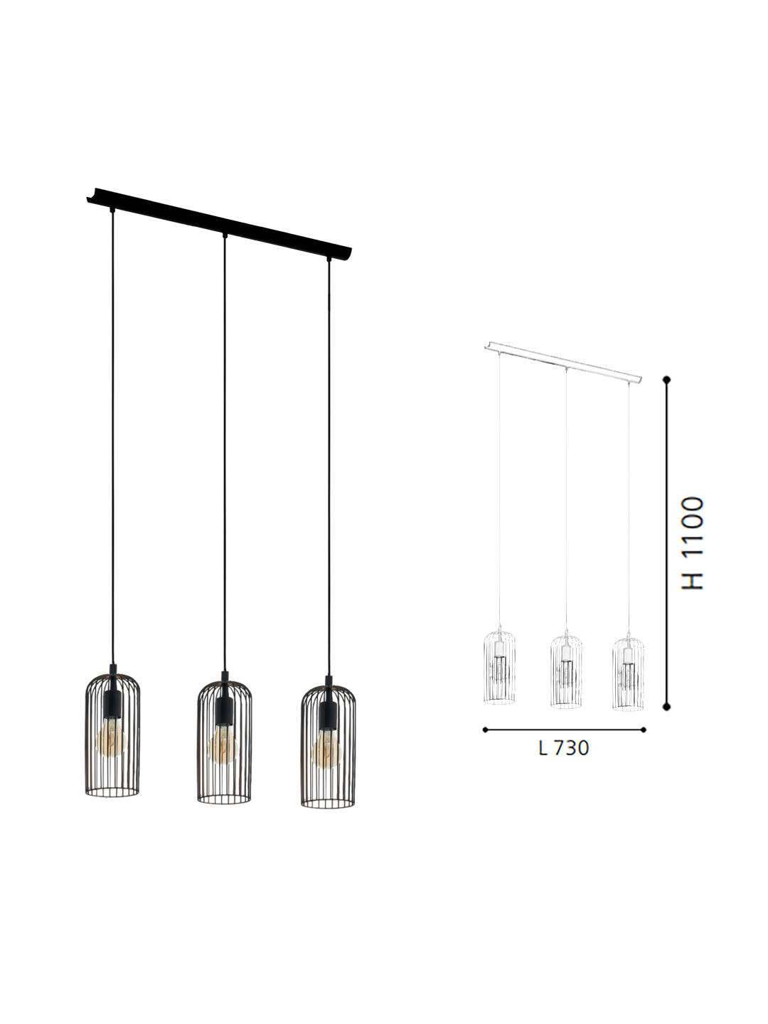 Black & Copper Steel 3-Light Pendant Light - Image 2