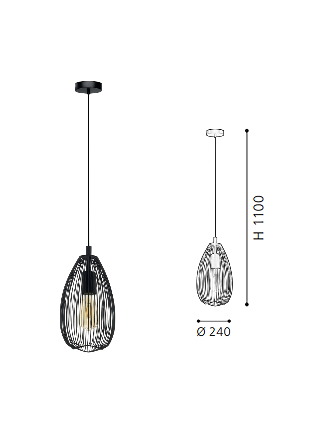 Black Steel & Glass Pendant Light - Image 2