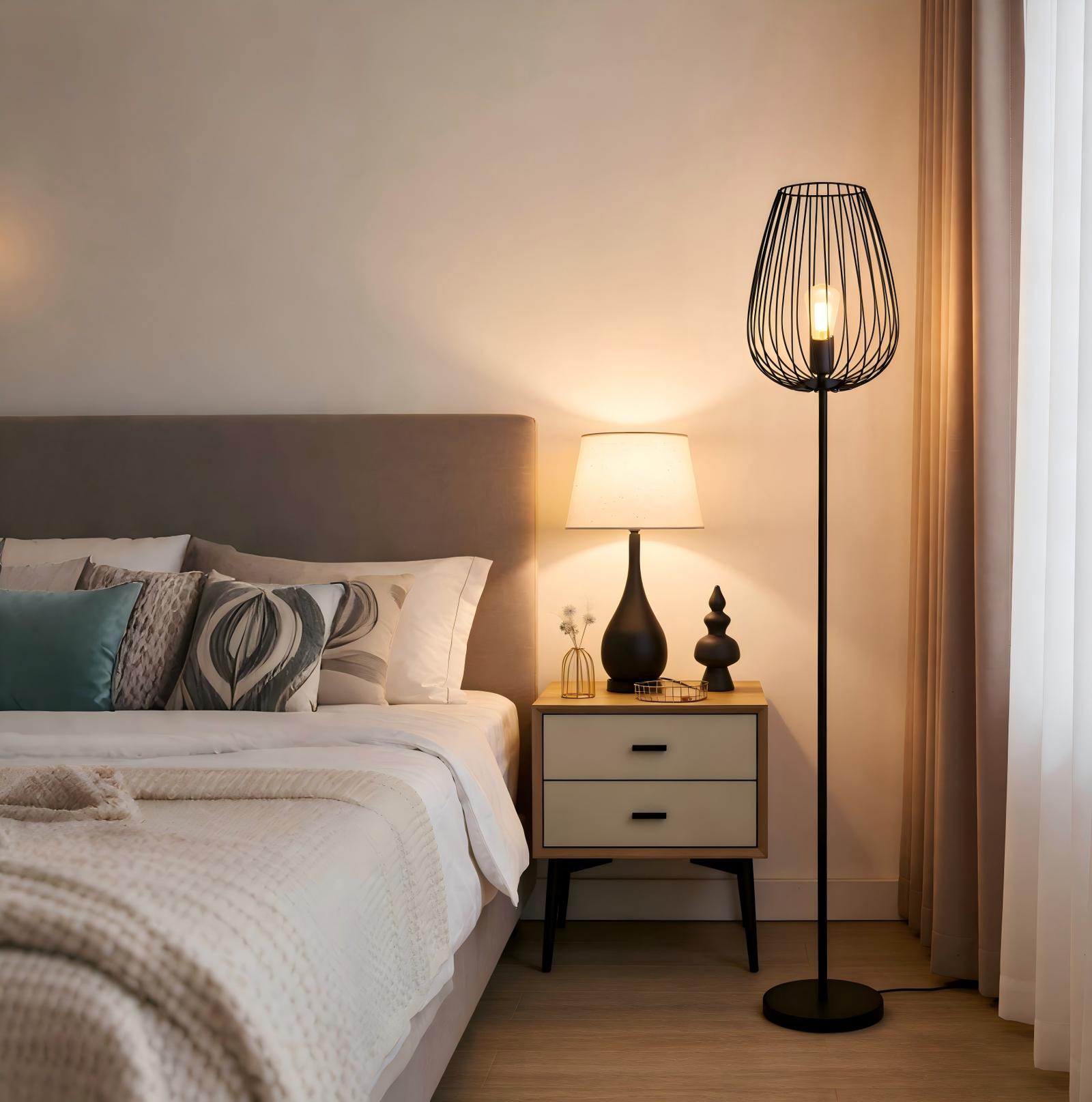 Black Steel Cage Floor Lamp - Image 1