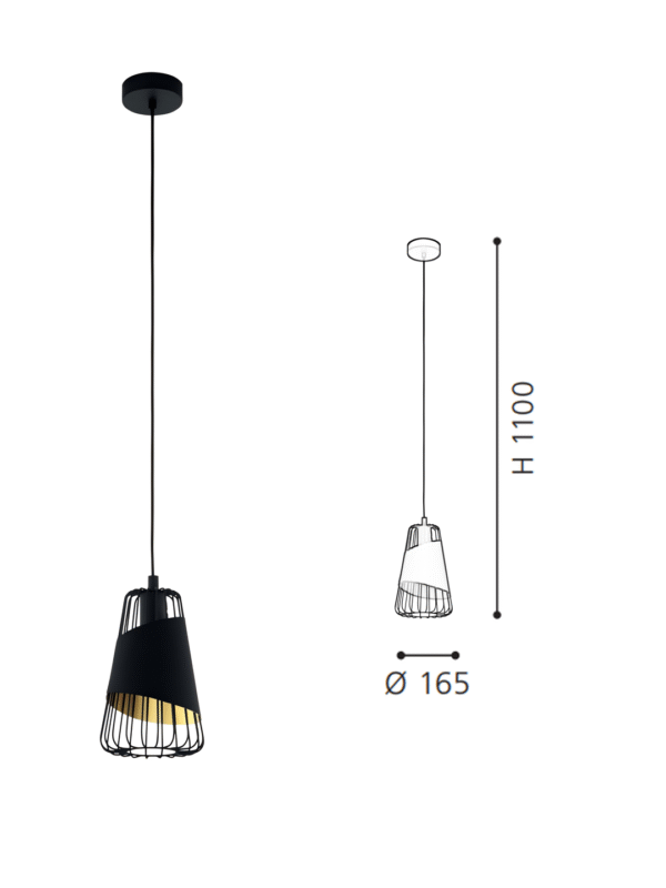 Black & Gold Steel-Fabric Pendant Light
