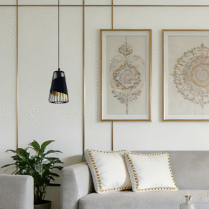 Black & Gold Steel-Fabric Pendant Light