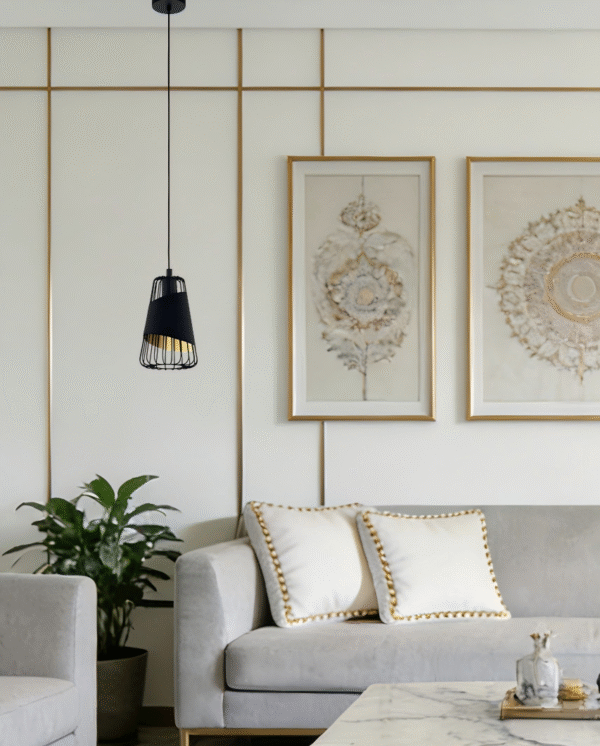 Black & Gold Steel-Fabric Pendant Light