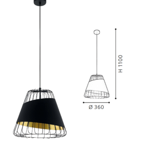 Black & Gold Steel-Fabric Pendant Light - Image 2