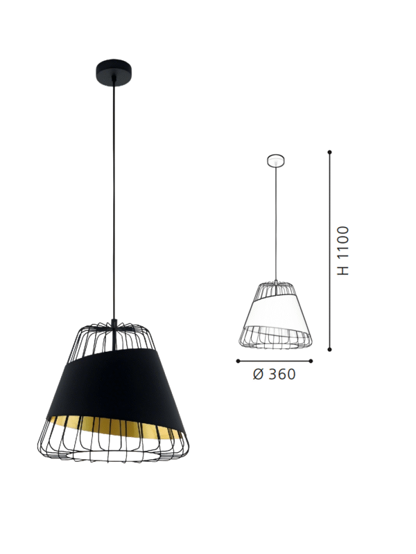 Black & Gold Steel-Fabric Pendant Light
