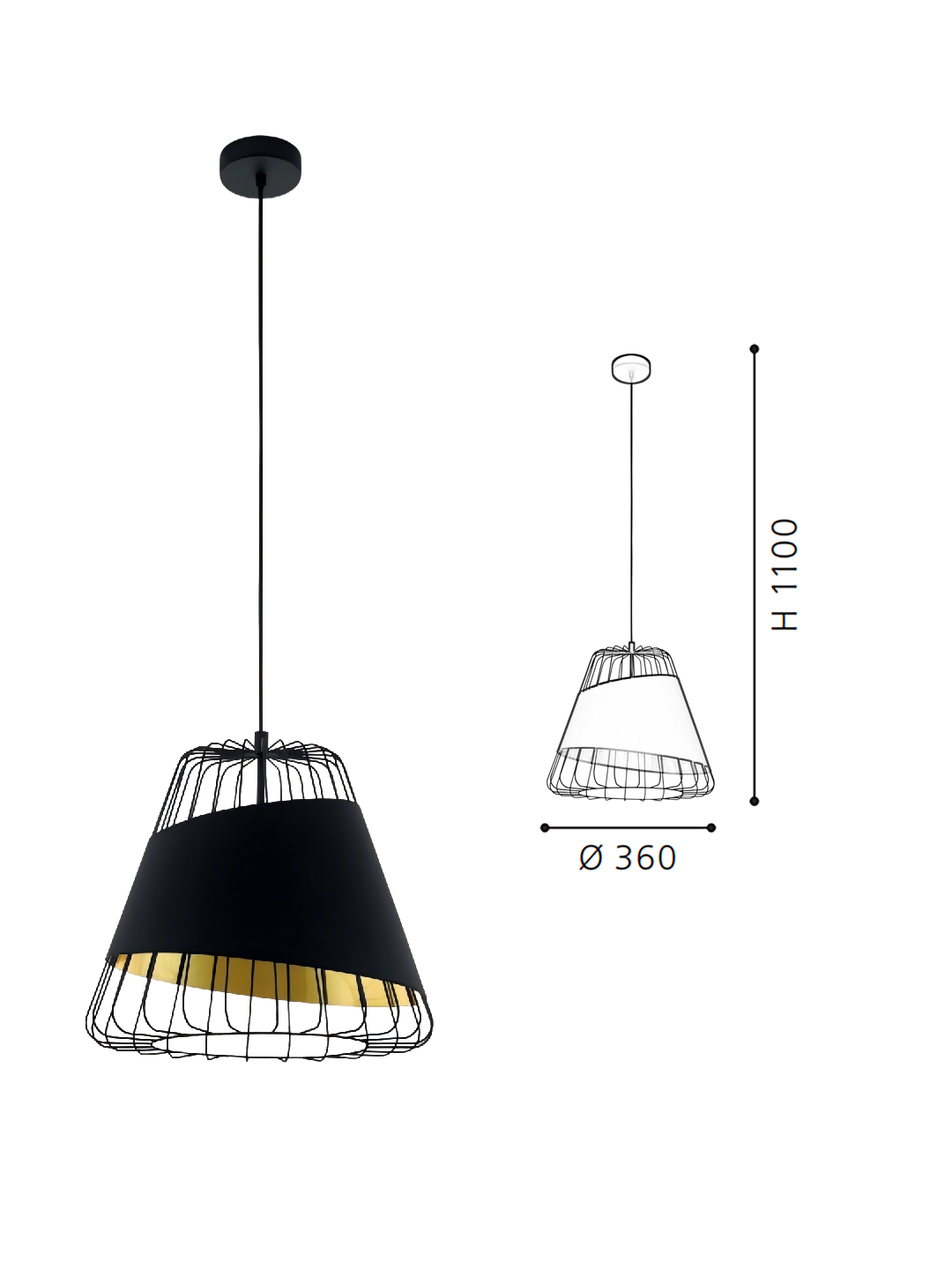 Black & Gold Steel-Fabric Pendant Light - Image 2