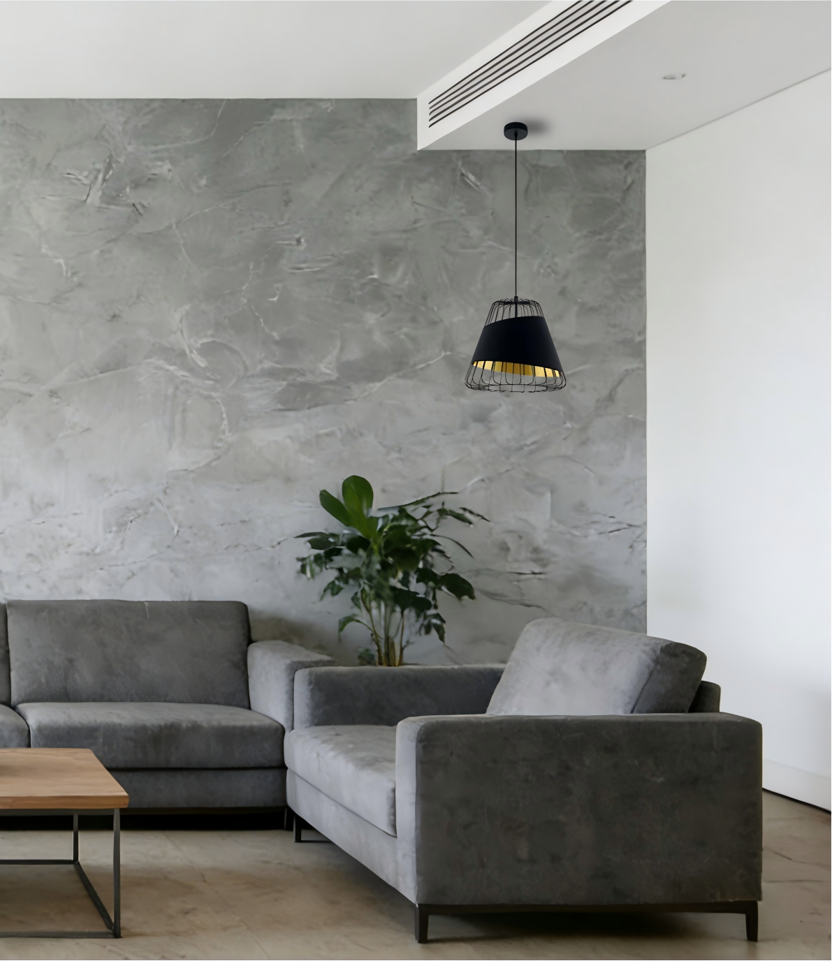 Black & Gold Steel-Fabric Pendant Light - Image 1